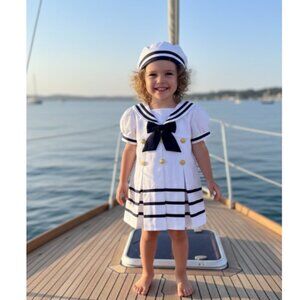 Baby girls White Sailor Dress, matching Sailor Hat NEW WITHOUT TAGS